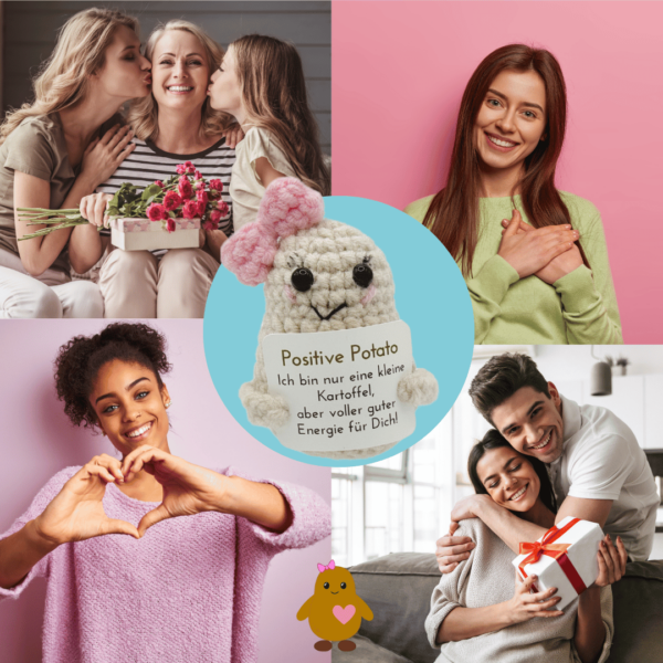 Pocked Hug Avocado als Motivator, positive Energie, gehäkelt, mit Grußkarten und edlem Leinenbeutel