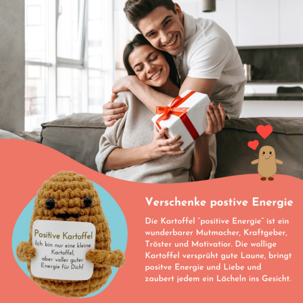 Pocked Hug Kartoffel als Motivator, positive Energie, gehäkelt, mit Grußkarten und edlem Leinenbeutel